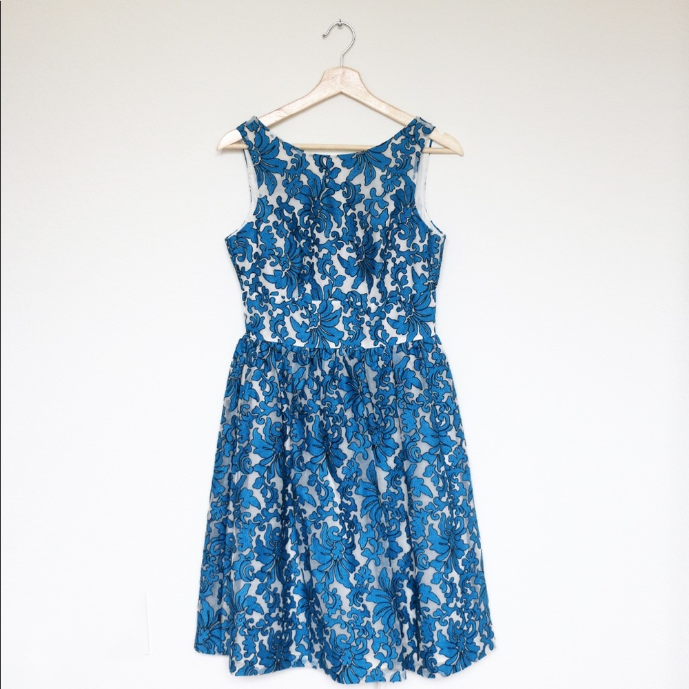Modcloth blue floral white dress S NWT